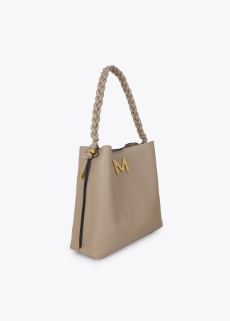 Shopper detalle trenzas frontal beige LOLA CASADEMUNT