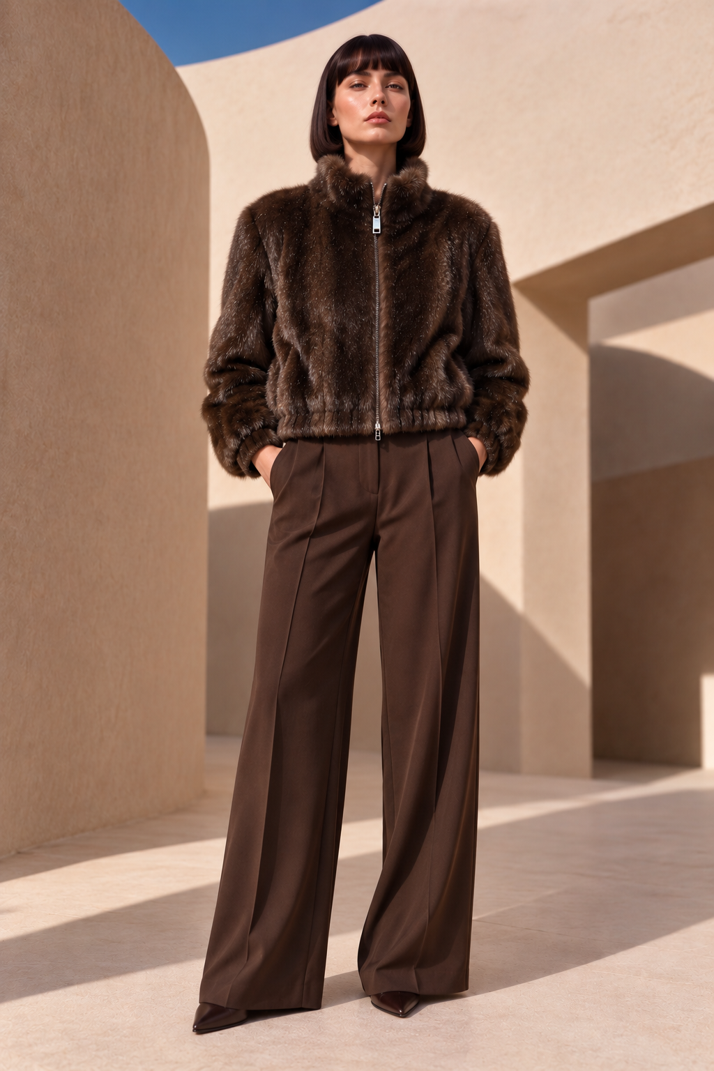 Chaqueta bomber de pelo marrón chocolate CARLA RUIZ