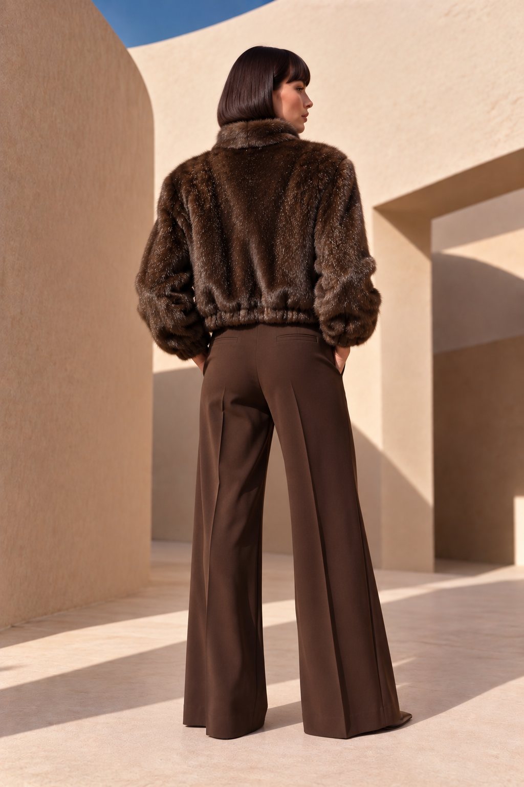 Chaqueta bomber de pelo marrón chocolate CARLA RUIZ