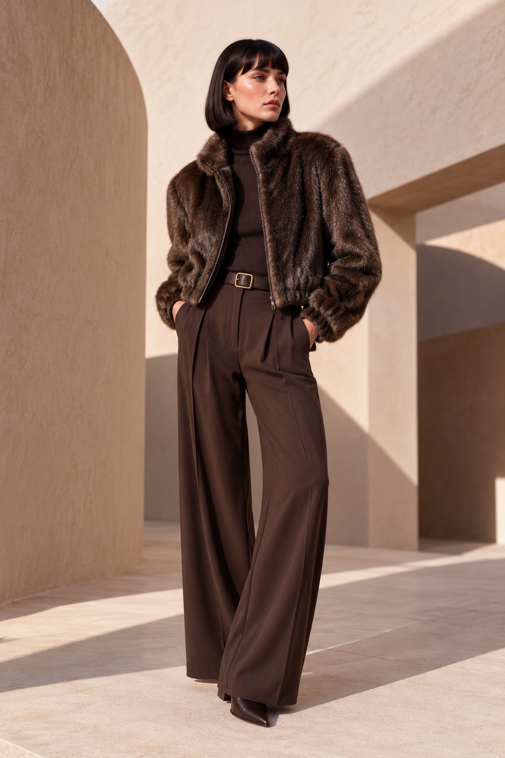 Chaqueta bomber de pelo marrón chocolate CARLA RUIZ