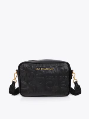 Bandolera con logo grabado negra LOLA CASADEMUNT